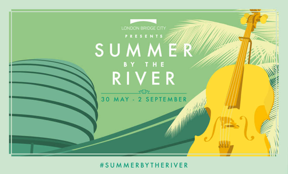 Summer by the River poster featuring a cello and City Hall